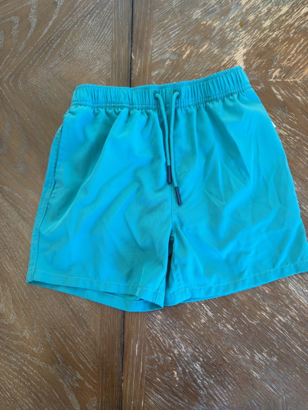 Vintage Summer Boy’s Turquoise Elastic Waist Drawstring Swim Shorts